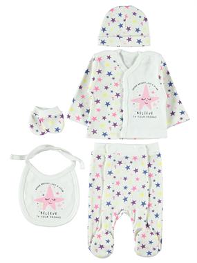 Civil Baby Kız Bebek 5'li Zıbın Takmı Prematüre Ekru Civil Baby Kız Bebek 5'li Zıbın Takmı Prematüre Ekru